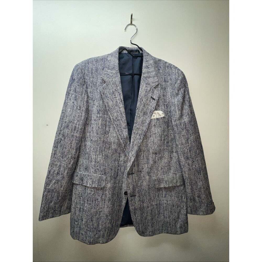 Vintage Ashford and Reede 100% Pure Silk Tweed Sport Coat Blazer Navy&White 44R